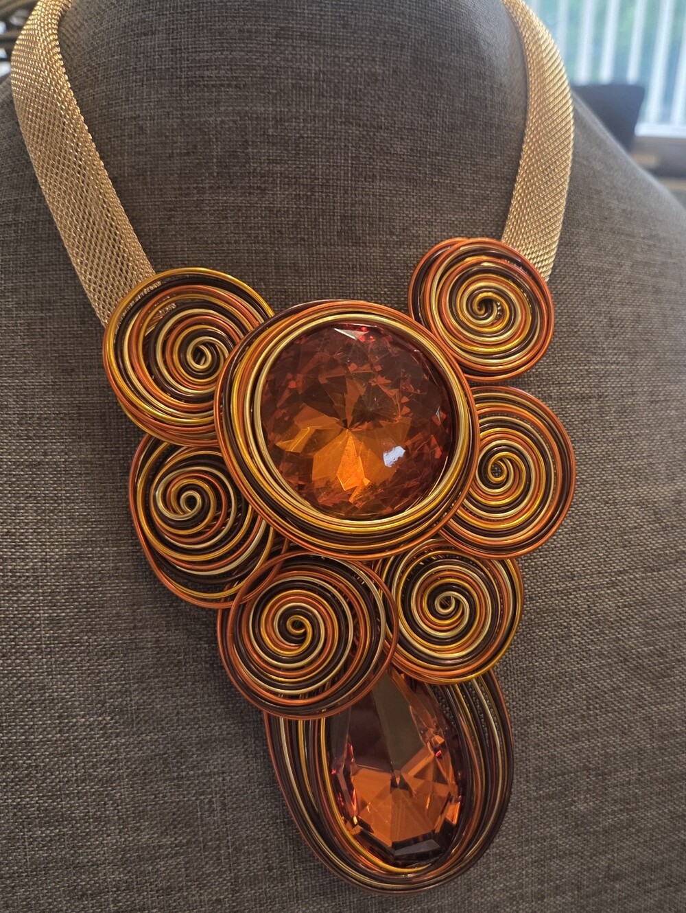 Orange Gold Bib Statement Necklace Set